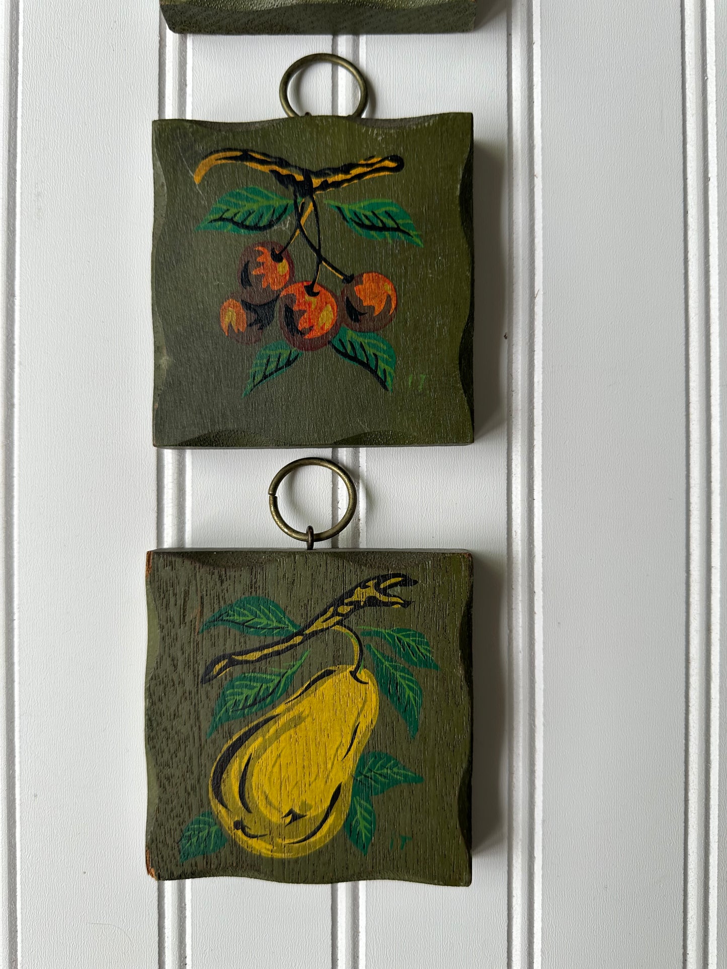 Set of 3 wooden fruit paintings