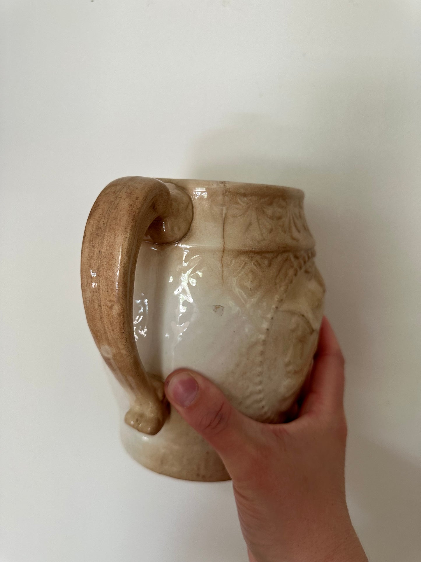 Vintage stained and crazed ironstone pitcher