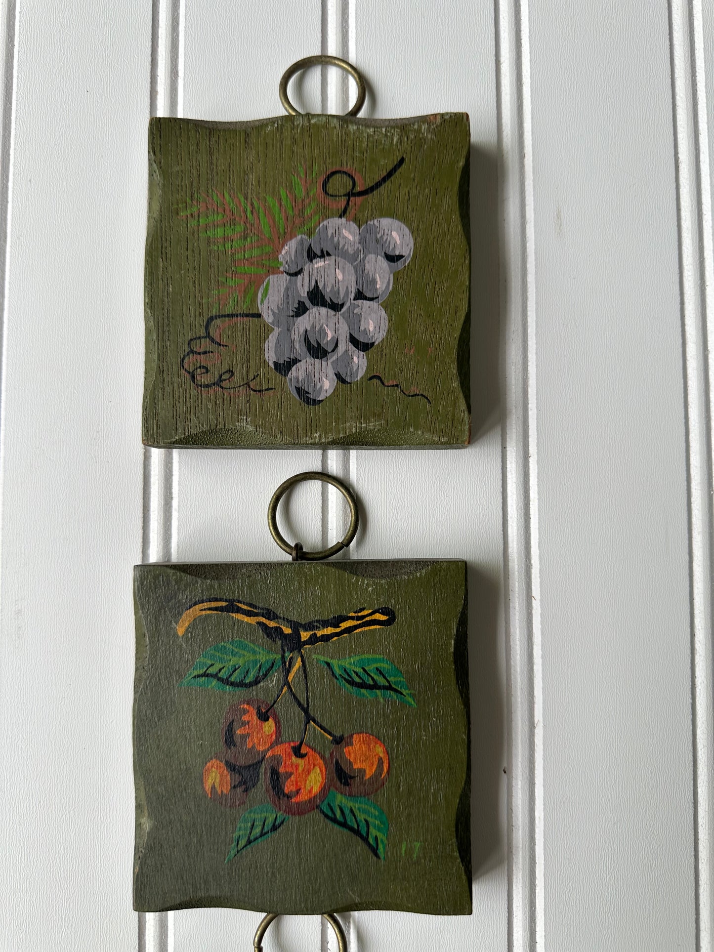 Set of 3 wooden fruit paintings