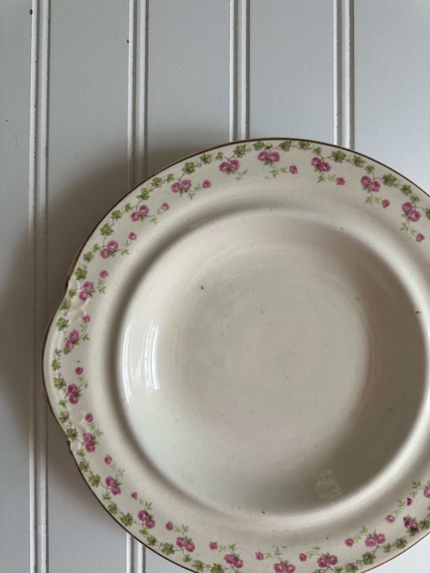 Vintage pink and cream floral shallow bowl