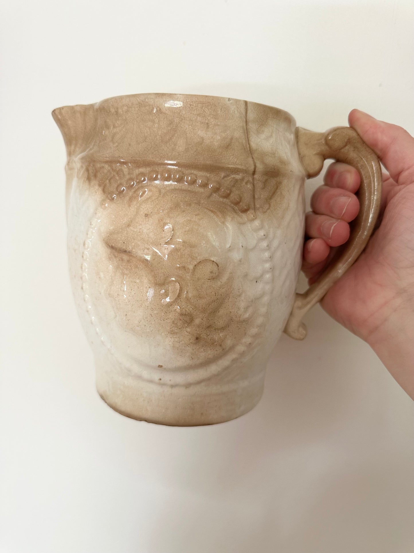 Vintage stained and crazed ironstone pitcher