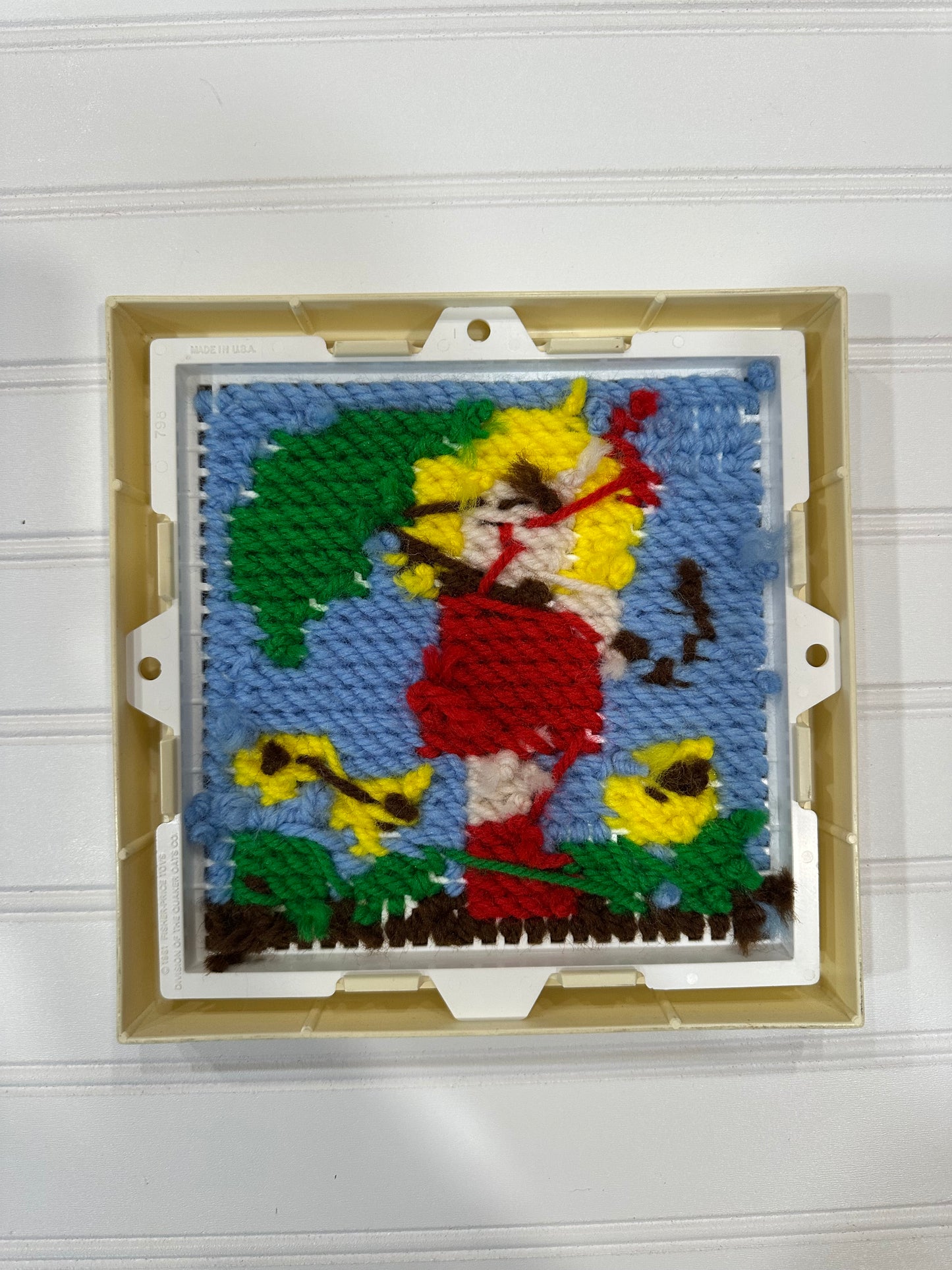 Vintage girl yarn needlepoint