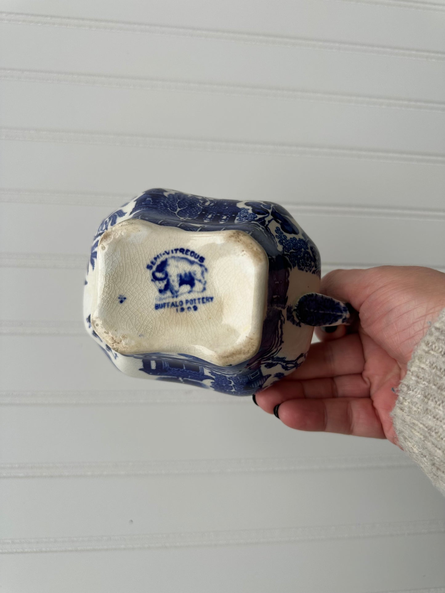 Blue Willow Buffalo Pottery antique creamer