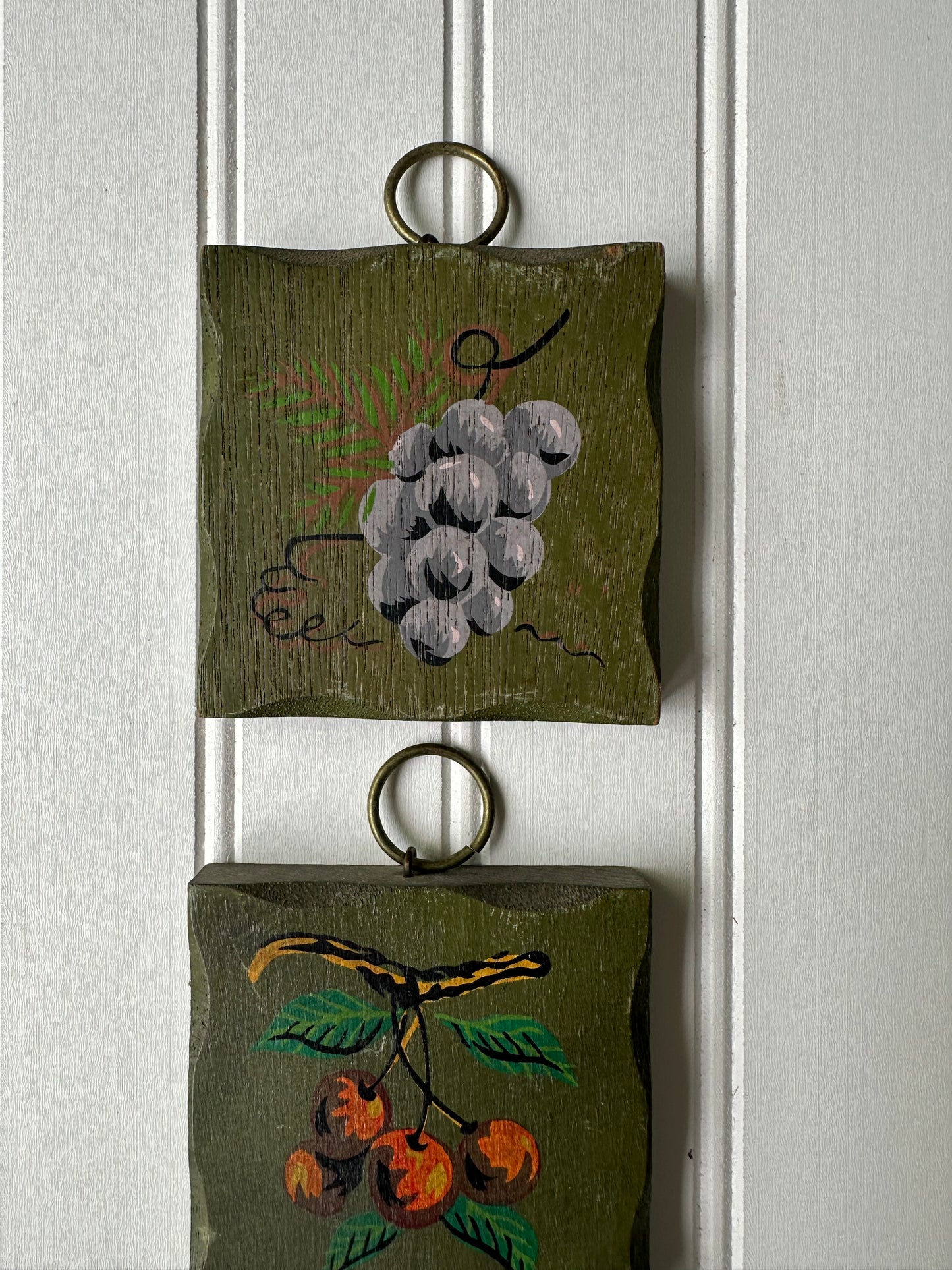 Set of 3 wooden fruit paintings
