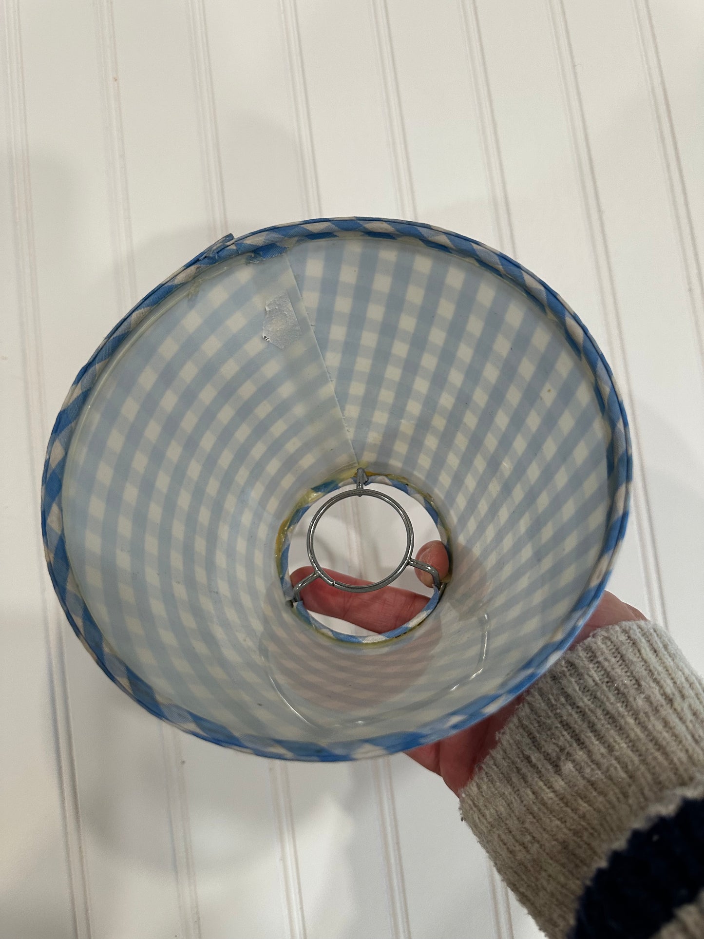 Small blue and white gingham lamp shade