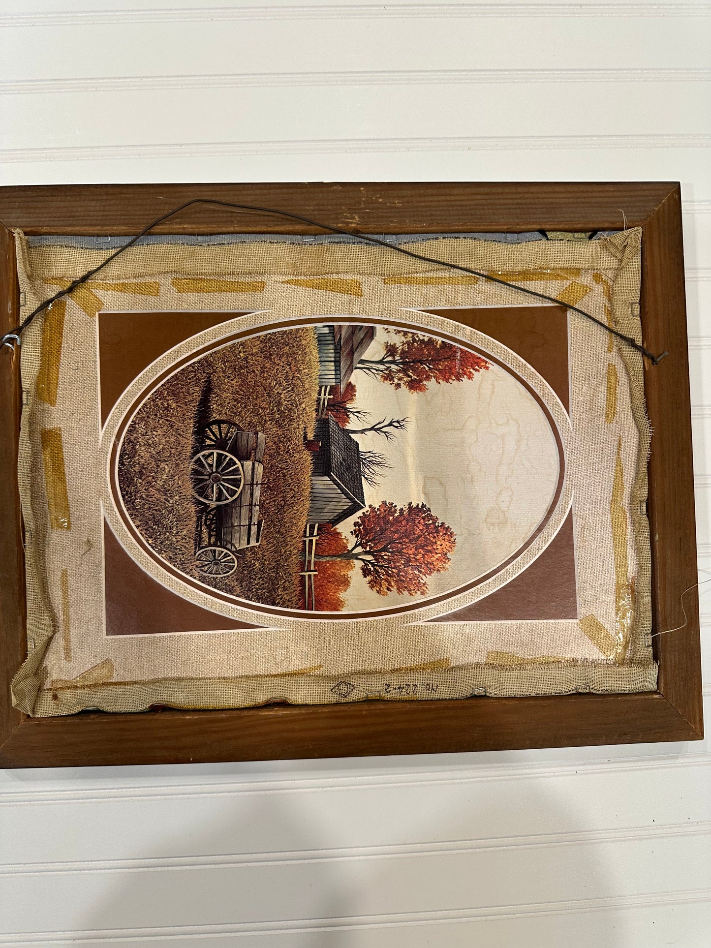 Vintage framed cottage crewel embroidery