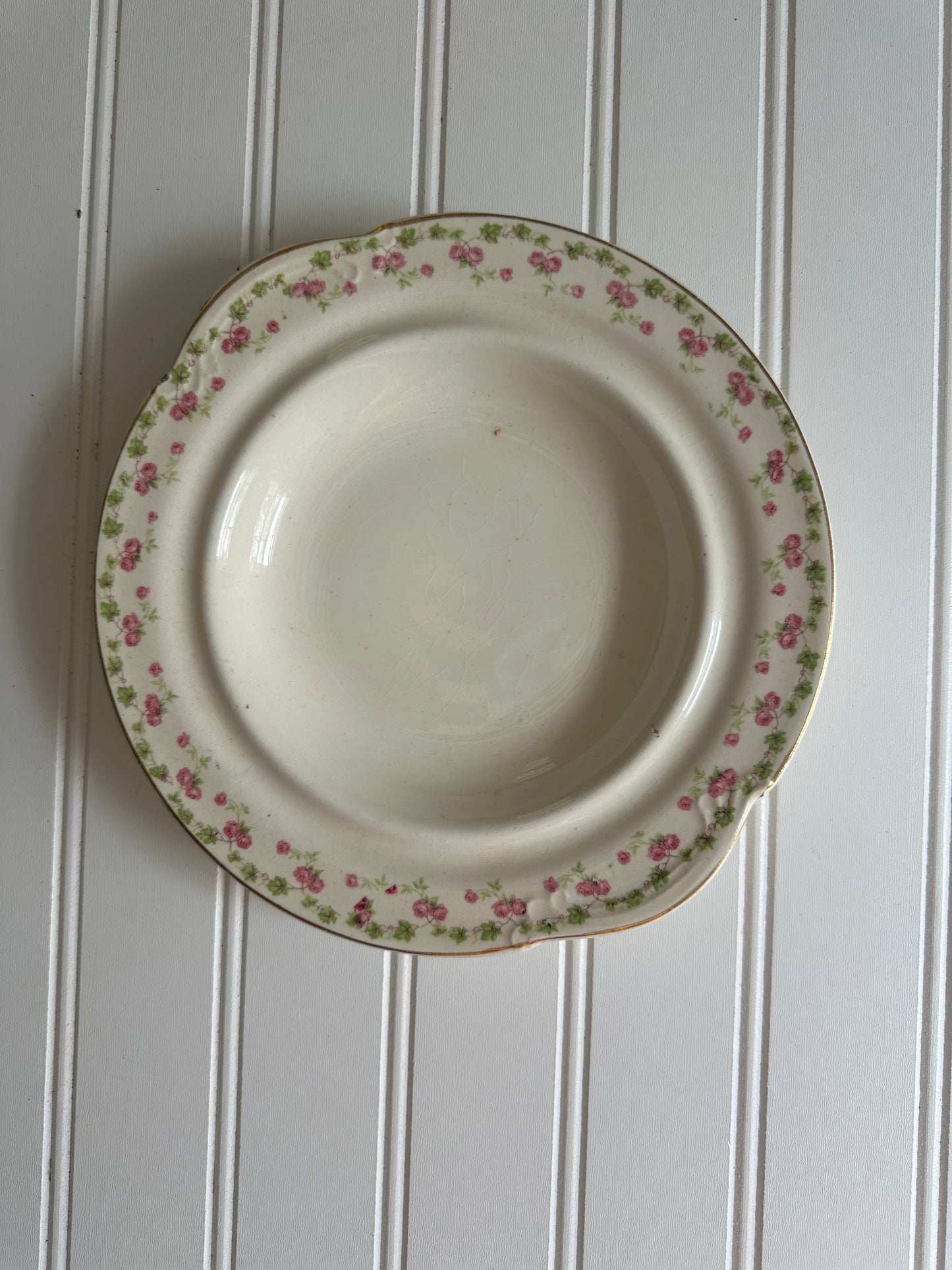 Vintage pink and cream floral shallow bowl