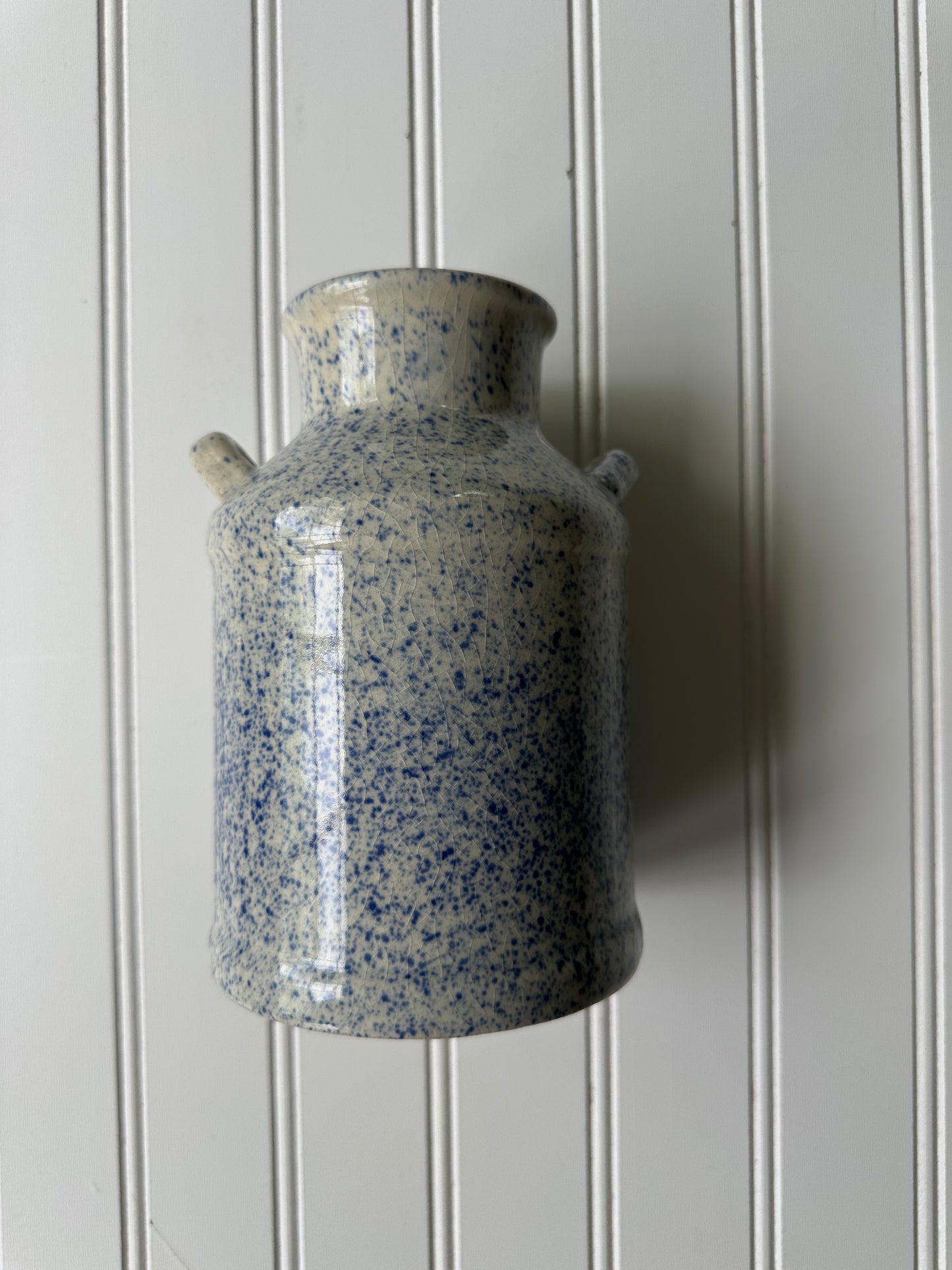 Blue splatterware pottery jug