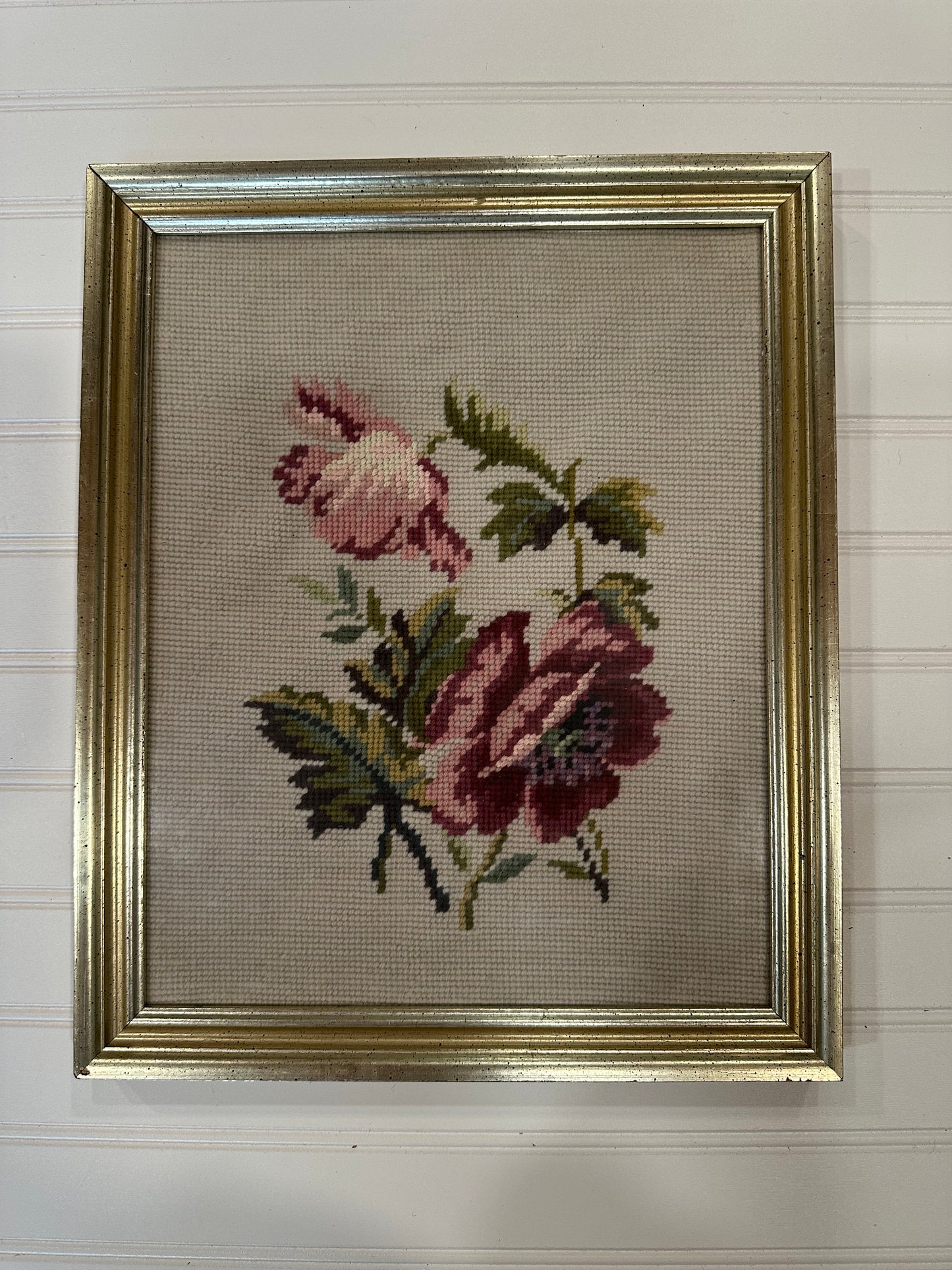 Vintage framed floral needlepoint