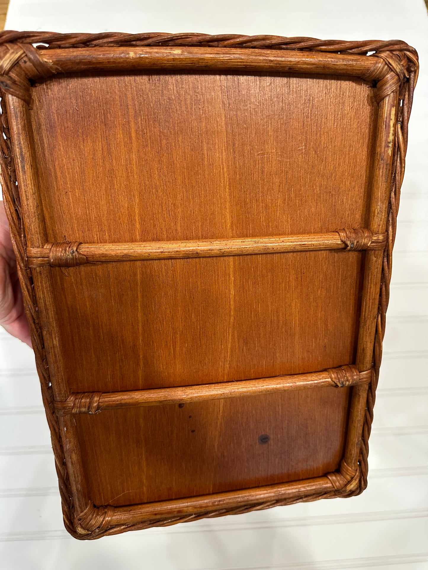 Vintage ratan desk organizer
