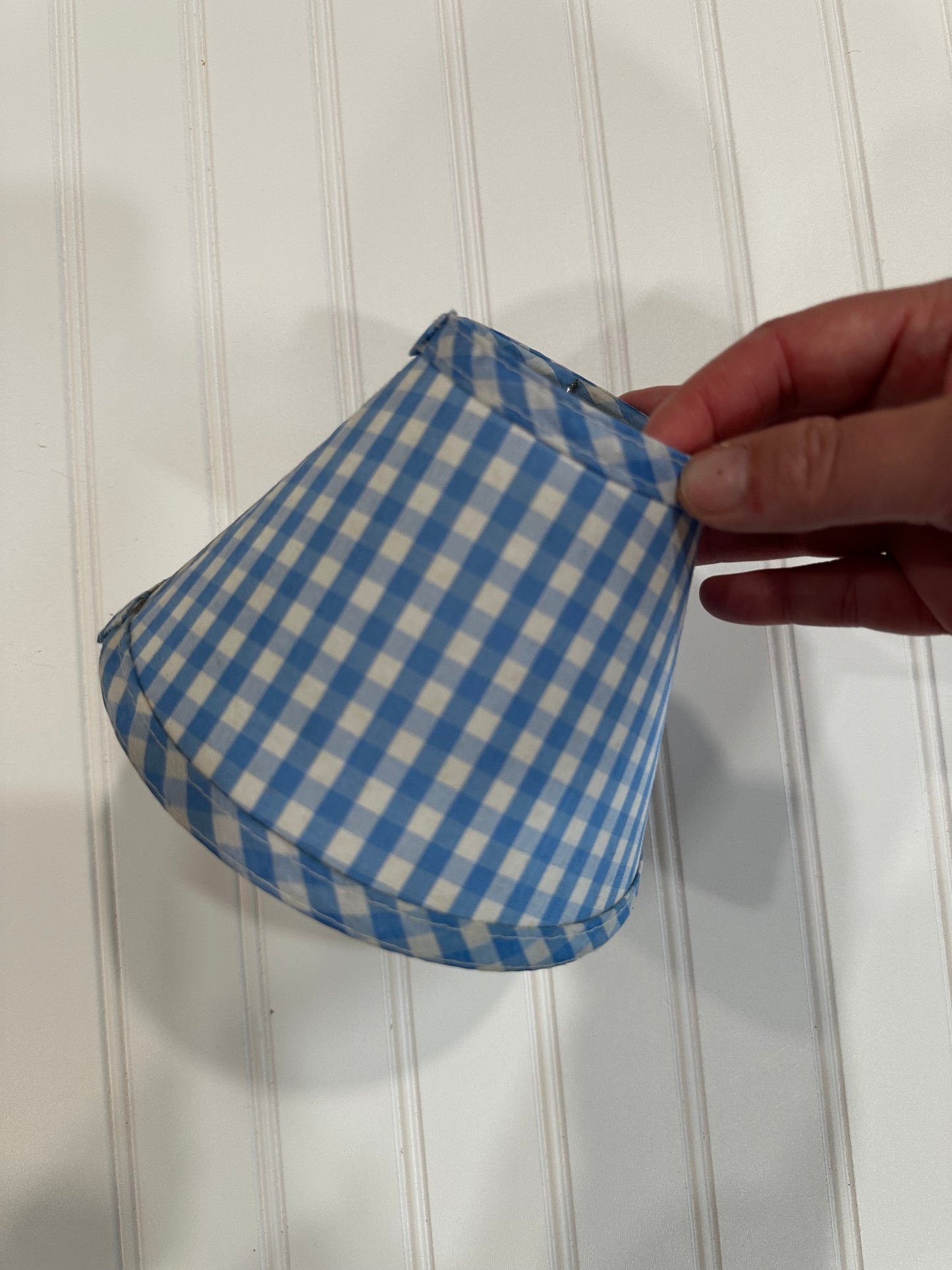 Small blue and white gingham lamp shade