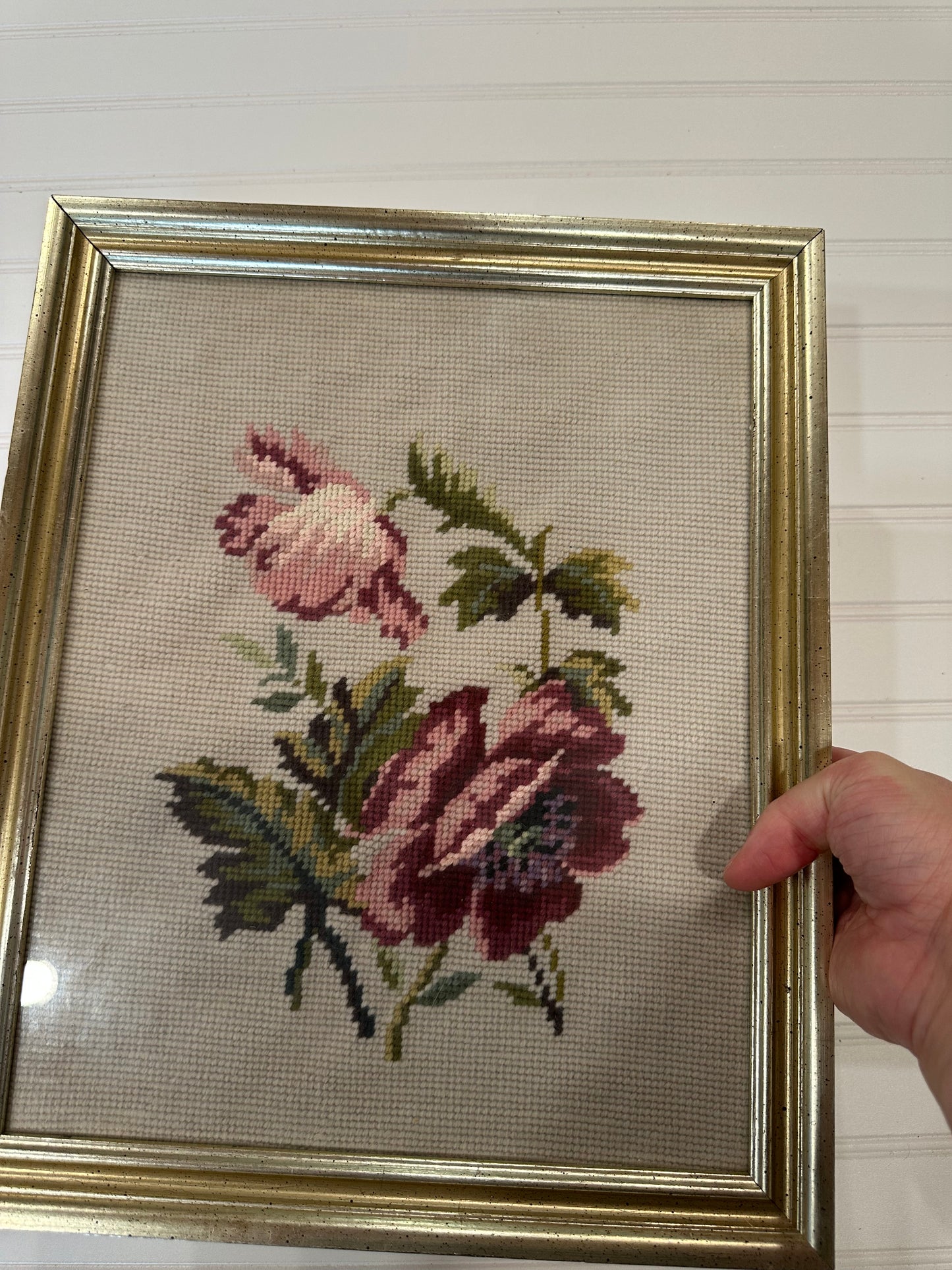 Vintage framed floral needlepoint