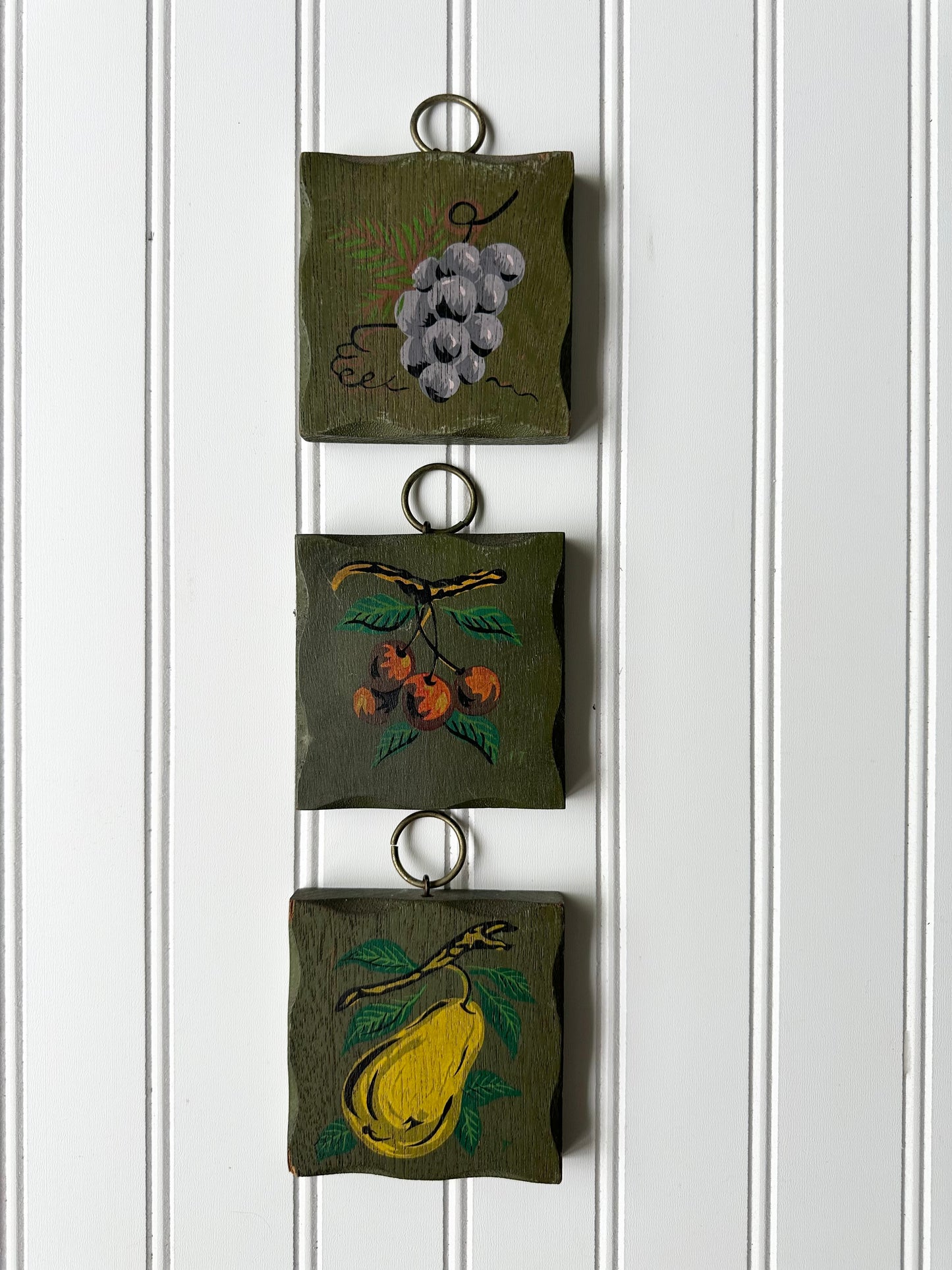 Set of 3 wooden fruit paintings