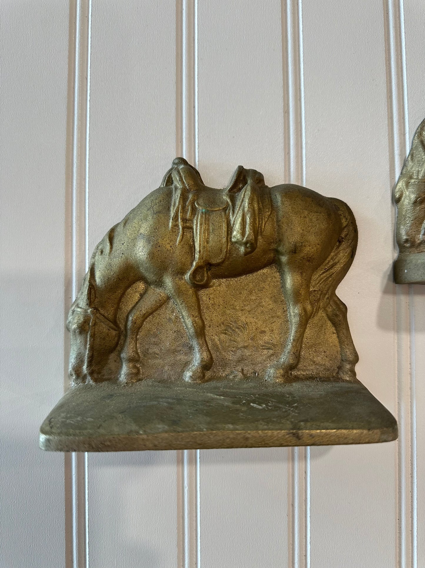 Sold brass vintage horse bookends