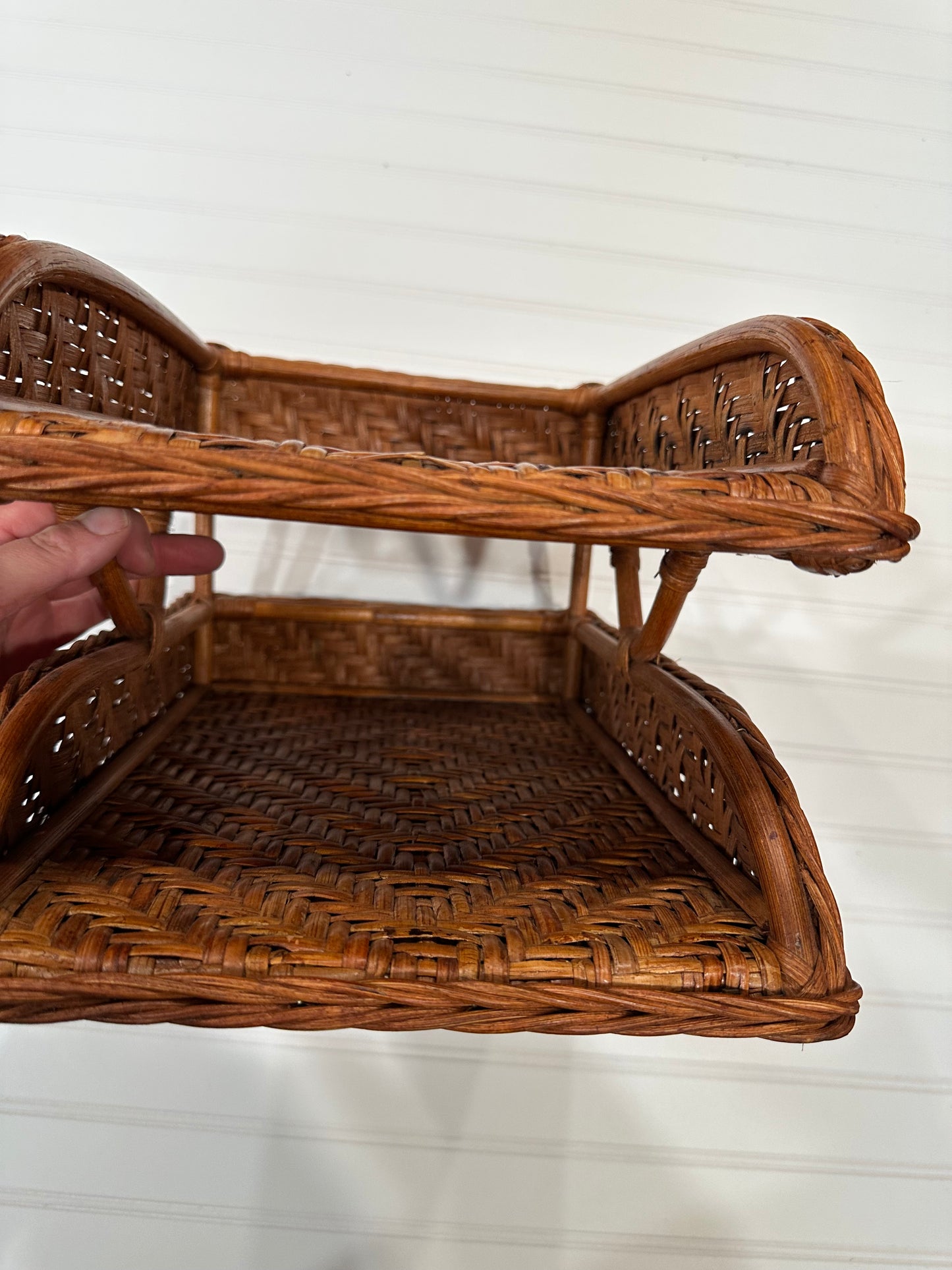Vintage ratan desk organizer