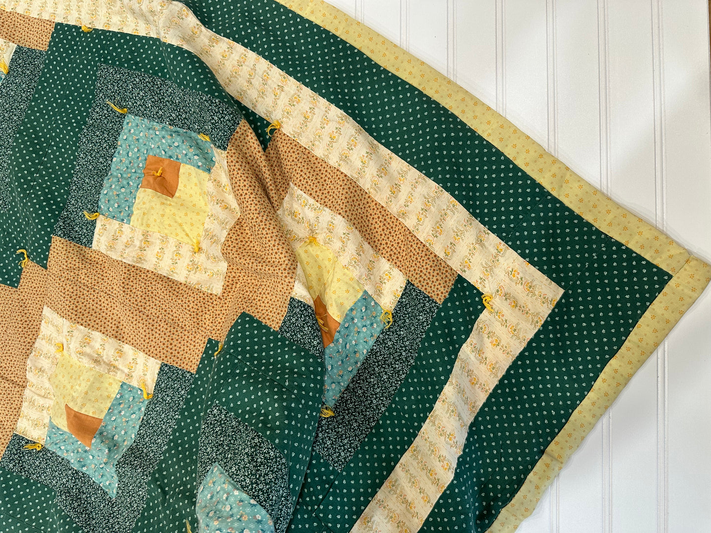 Vintage hand tied throw quilt