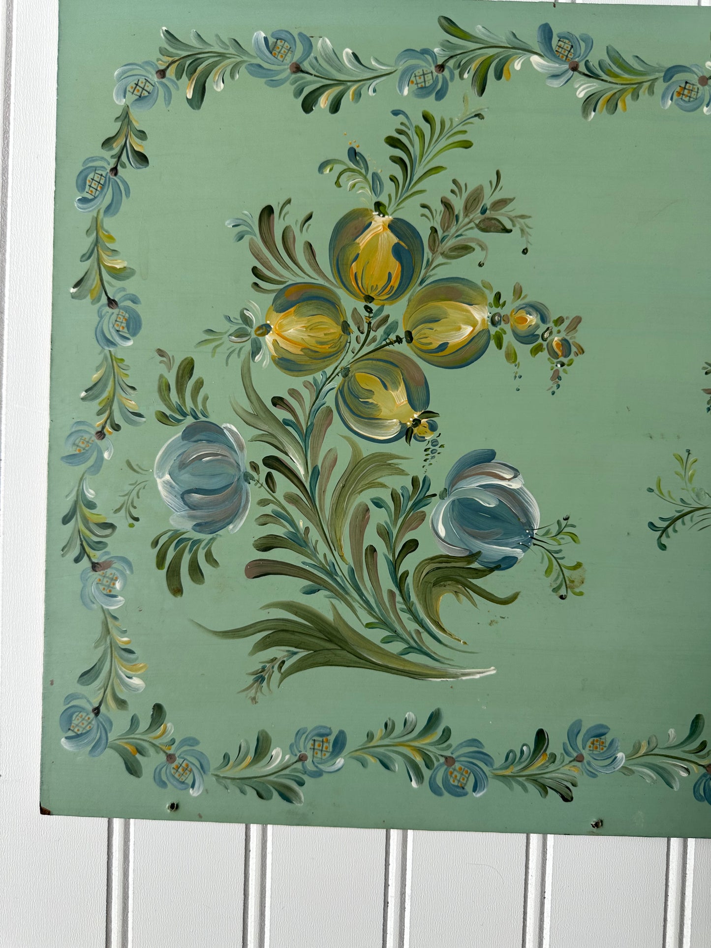 Folk art floral painting on board