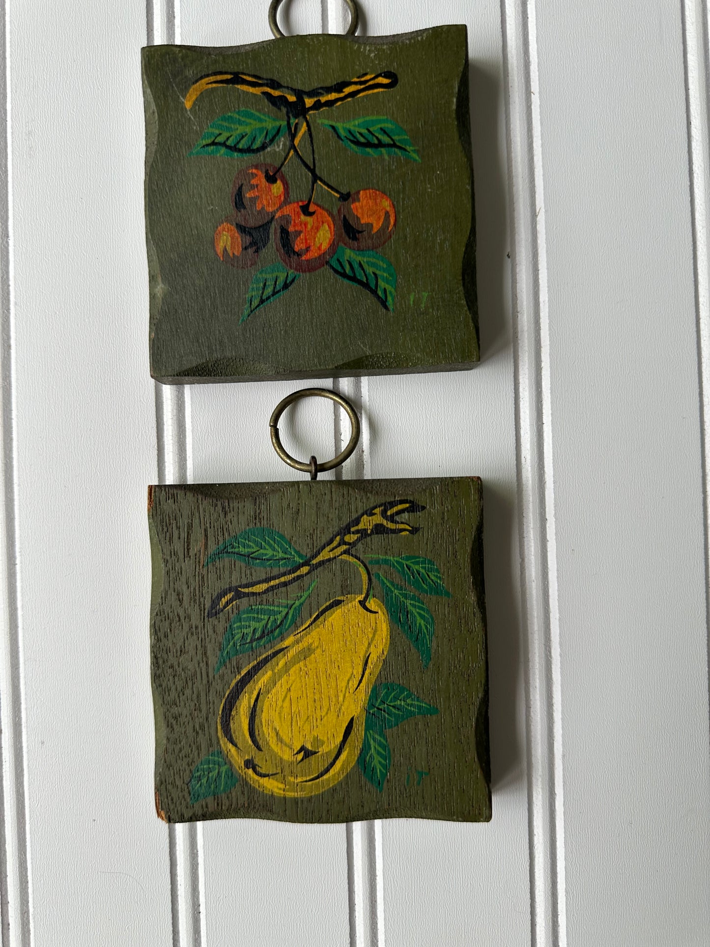 Set of 3 wooden fruit paintings
