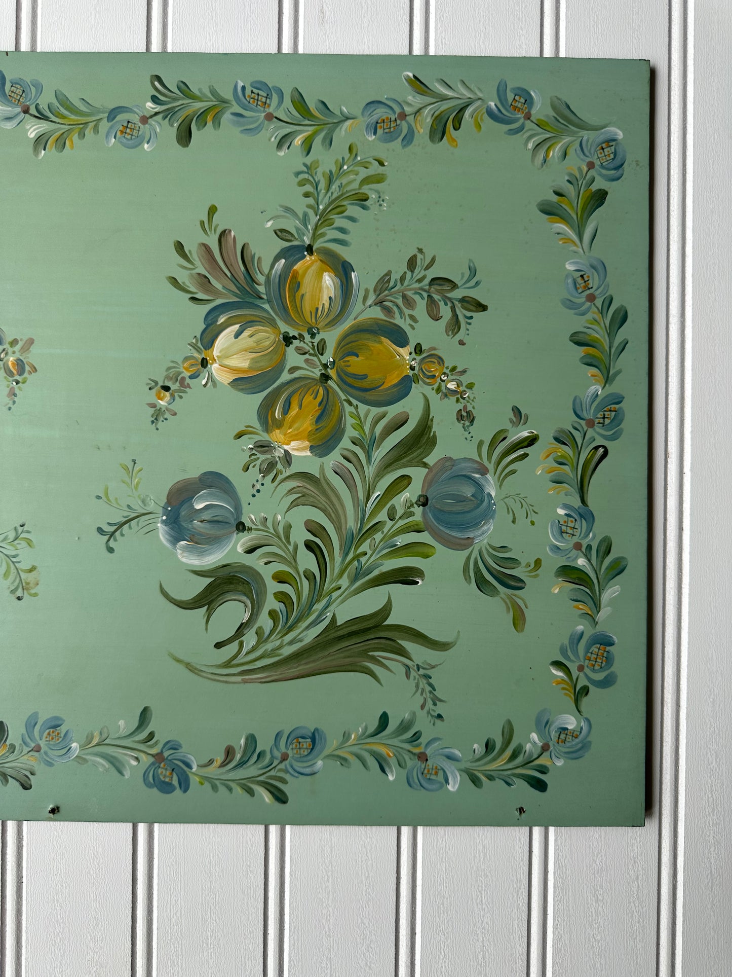 Folk art floral painting on board