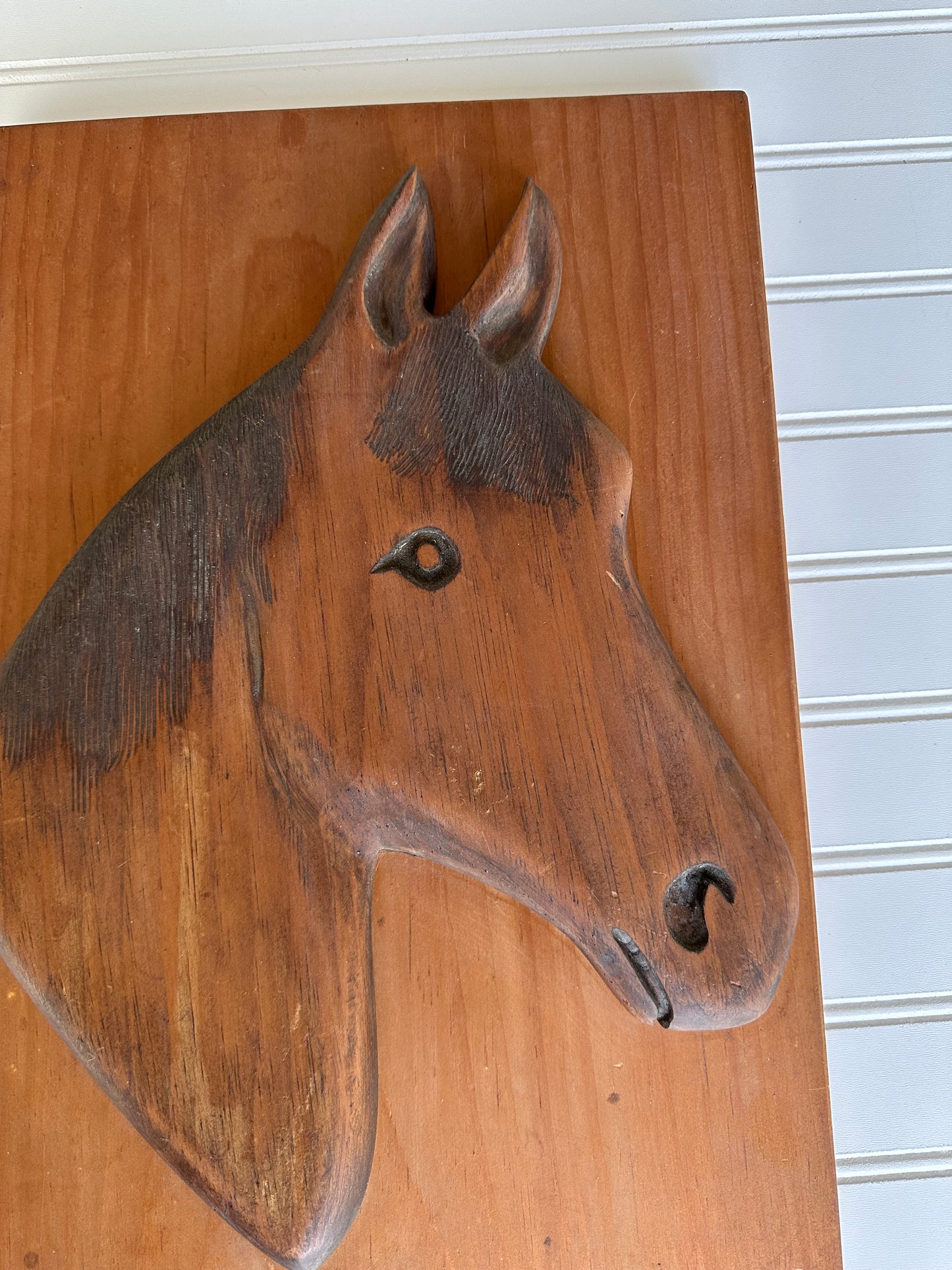 Vintage hand carved wooden horse hanging