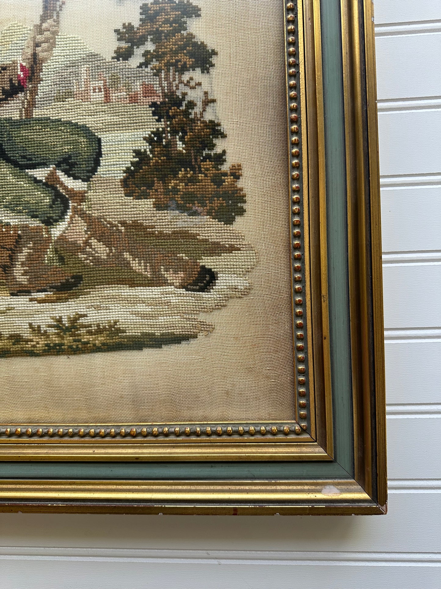 Antique framed Irishman needlepoint