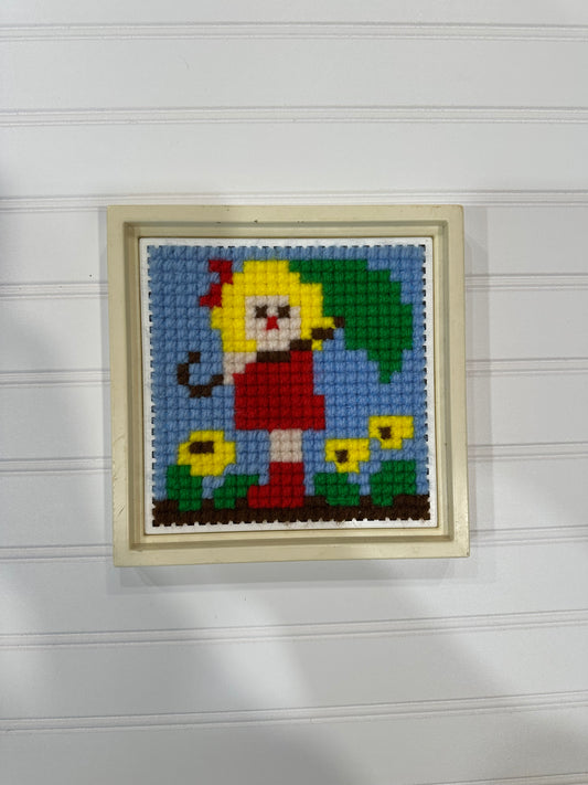 Vintage girl yarn needlepoint