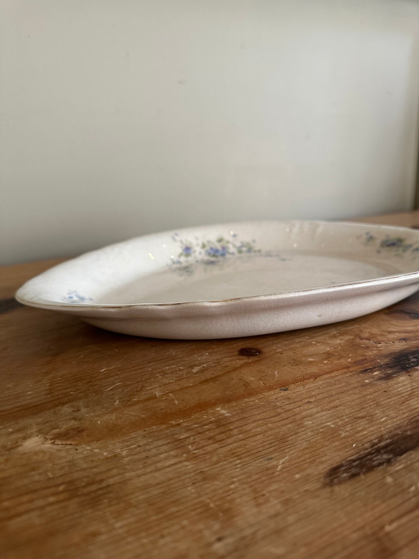 Vintage cream and blue floral ironstone platter