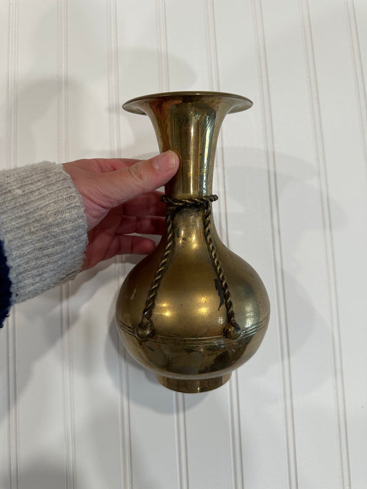 Vintage brass vase with rope