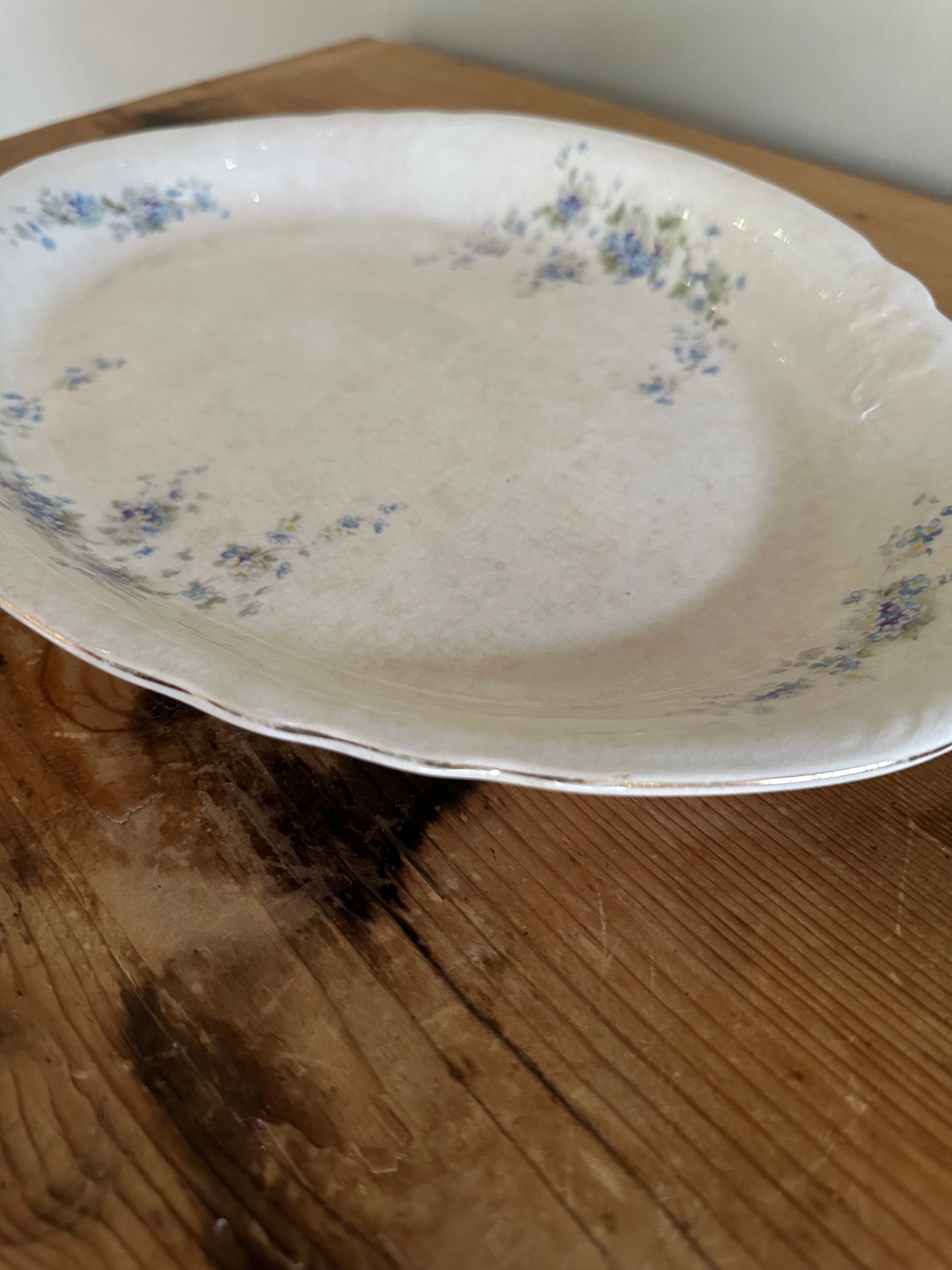 Vintage cream and blue floral ironstone platter