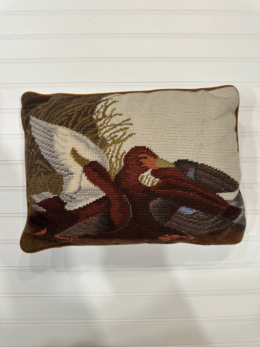Vintage needlepoint duck pillow with velvet back