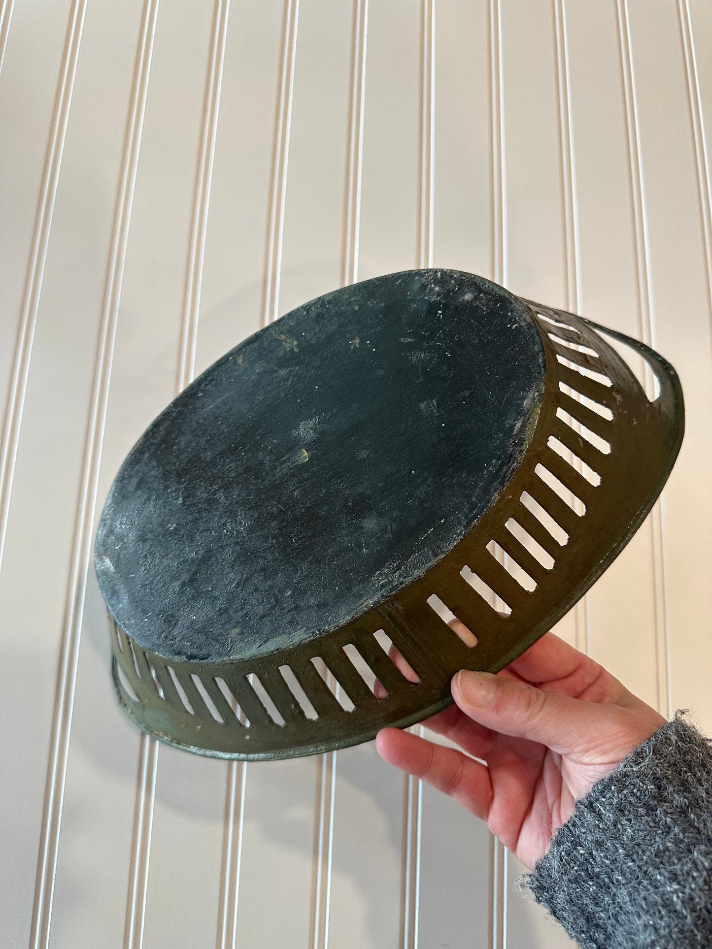 Hand painted metal bowl with still life image