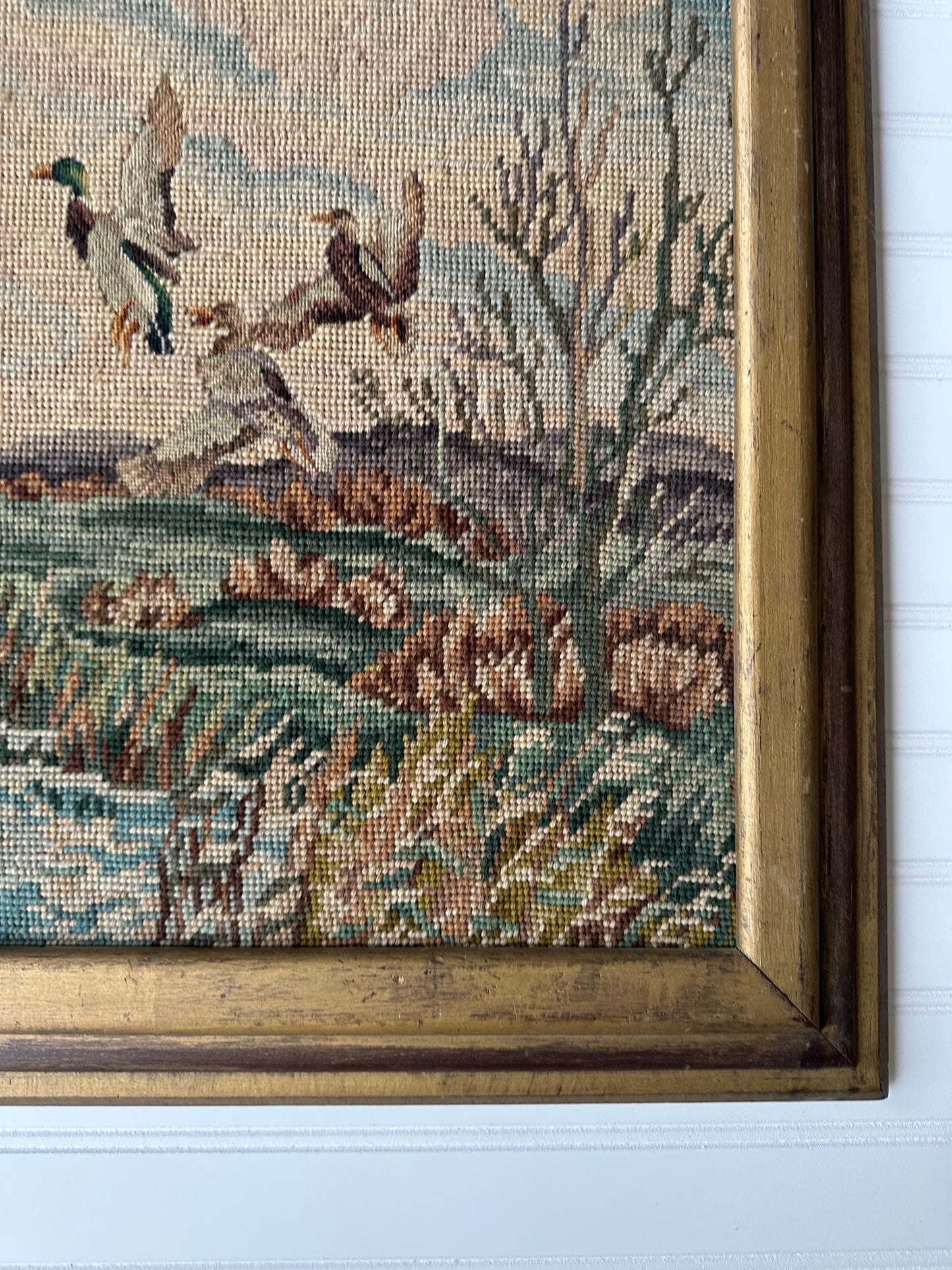 Vintage framed fall duck scene needlepoint