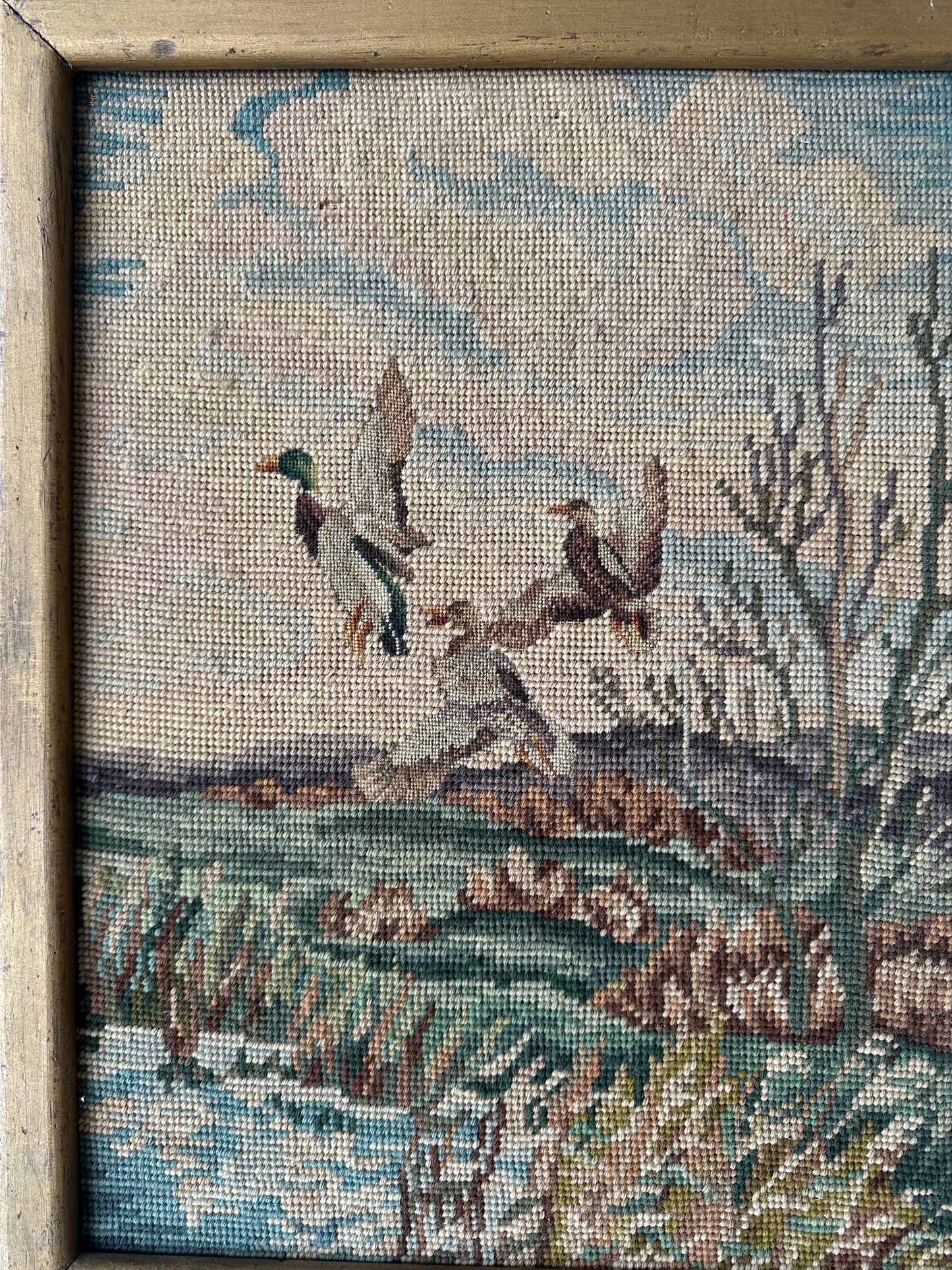 Vintage framed fall duck scene needlepoint