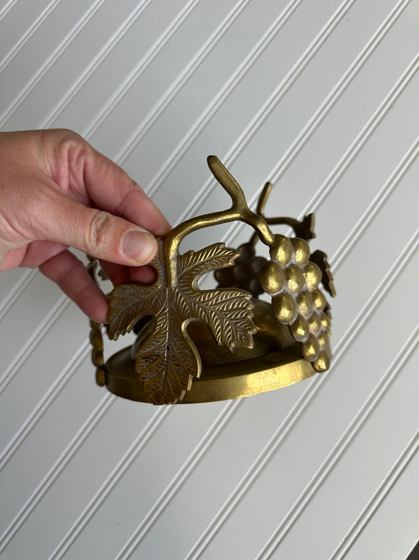 Brass grape and grape leaf taper holder