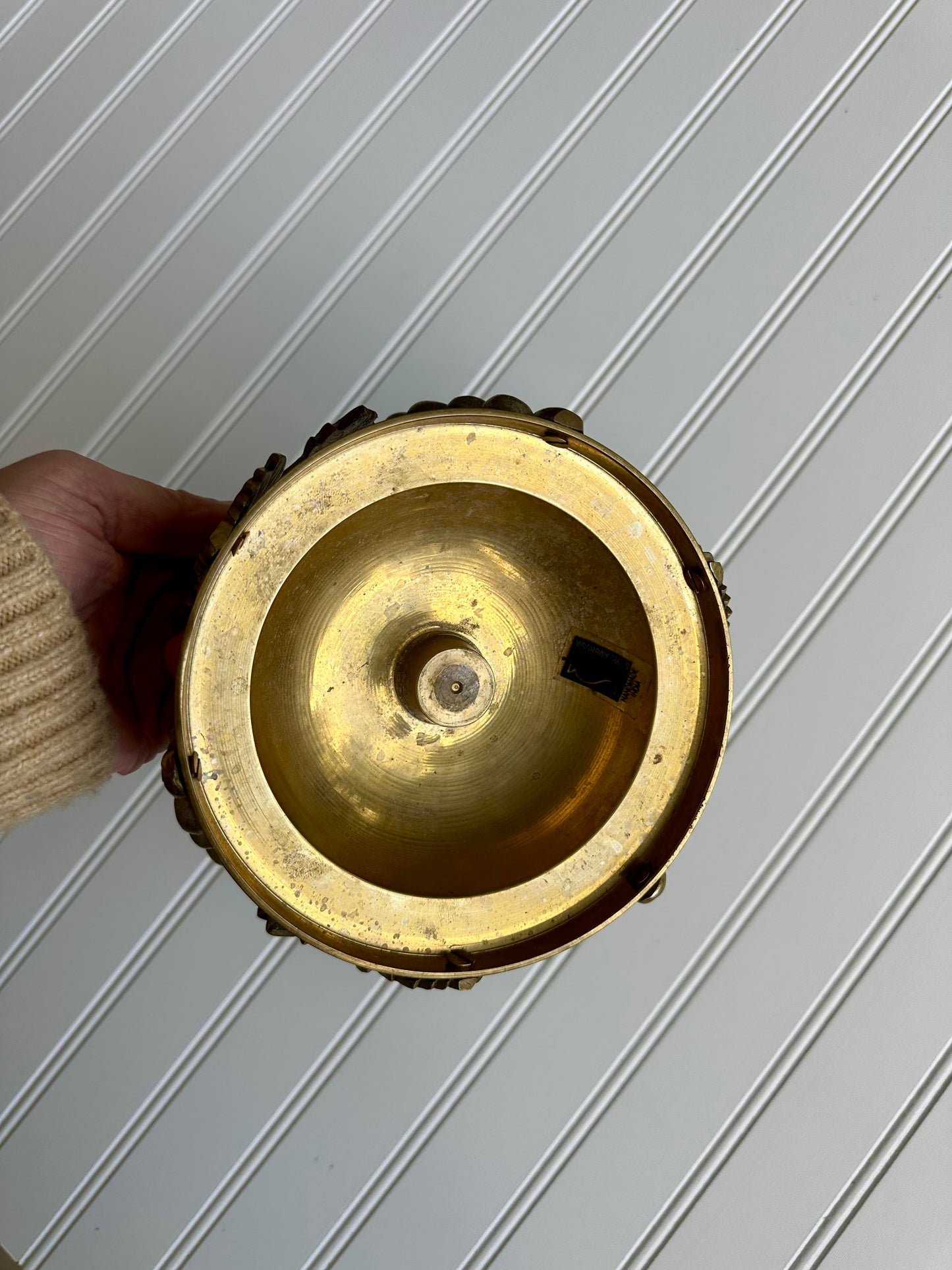 Brass grape and grape leaf taper holder