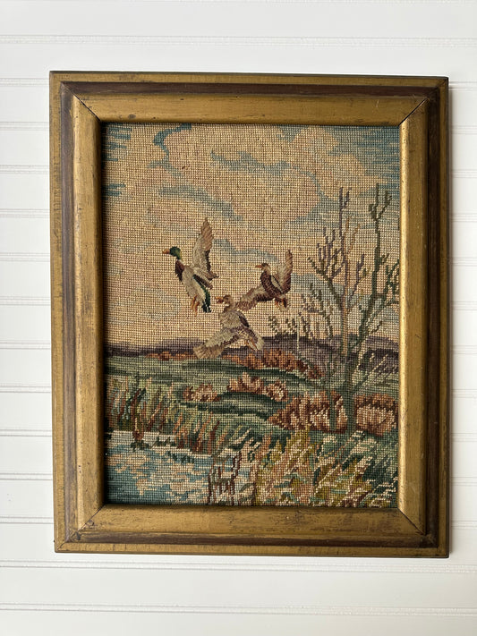 Vintage framed fall duck scene needlepoint