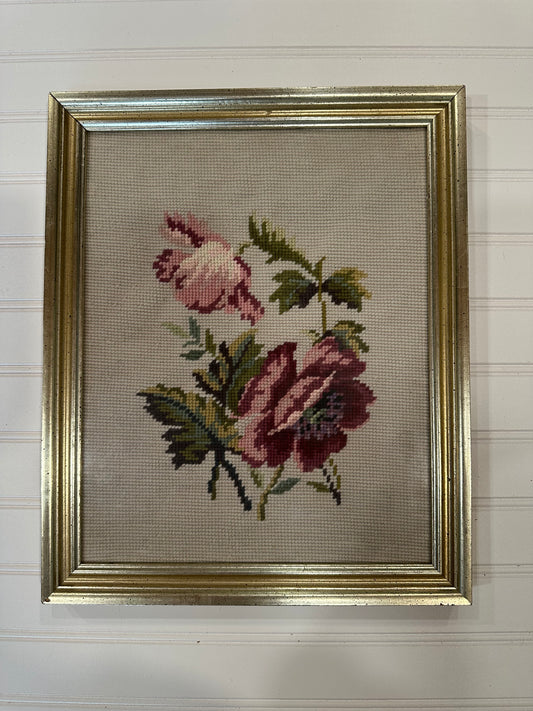 Vintage framed floral needlepoint