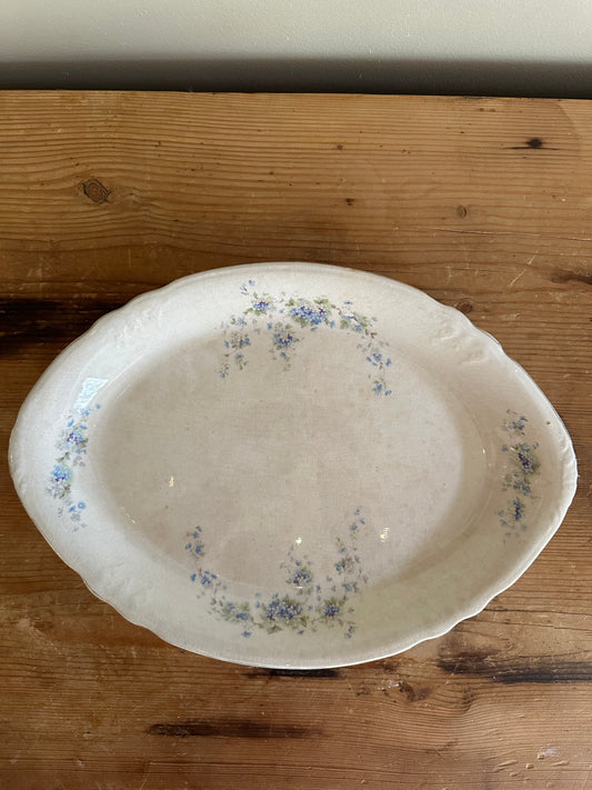 Vintage cream and blue floral ironstone platter