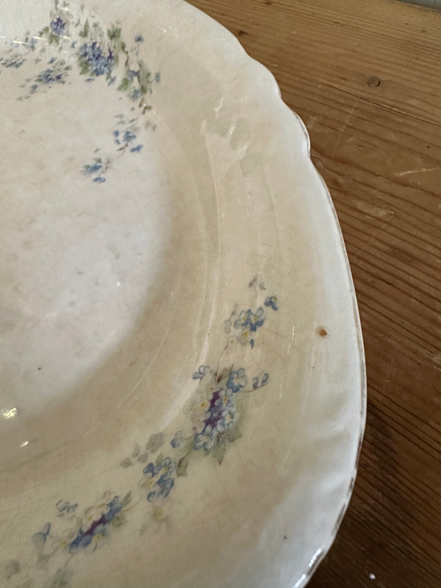 Vintage cream and blue floral ironstone platter