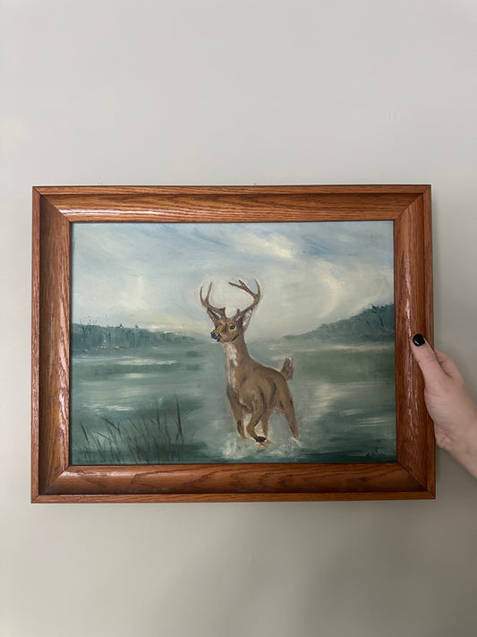 Vintage framed deer painting