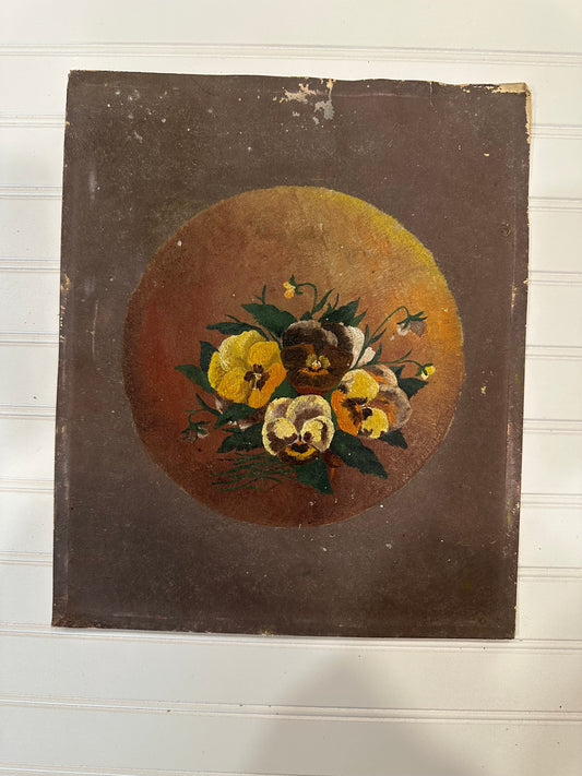 Vintage moody pansy painting on board