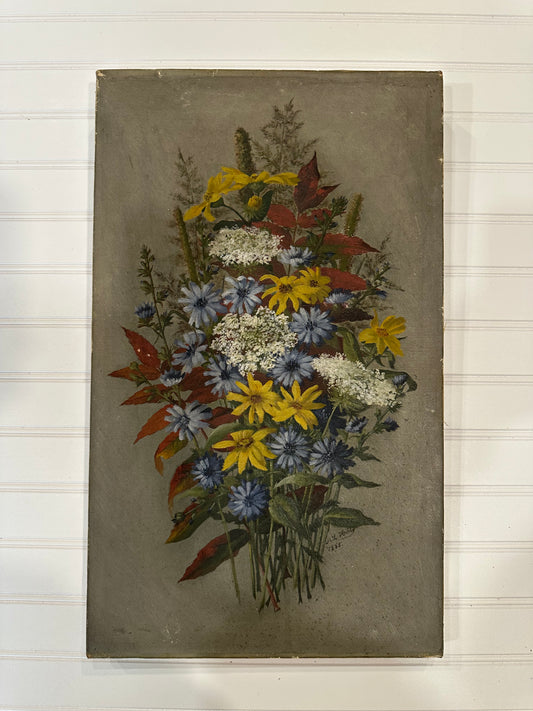 Antique moody floral still life oil painting