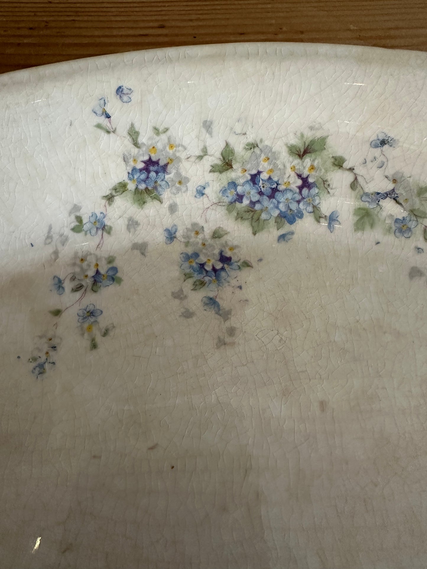 Vintage cream and blue floral ironstone platter