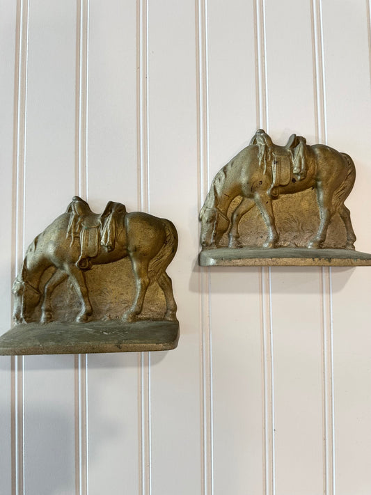 Sold brass vintage horse bookends