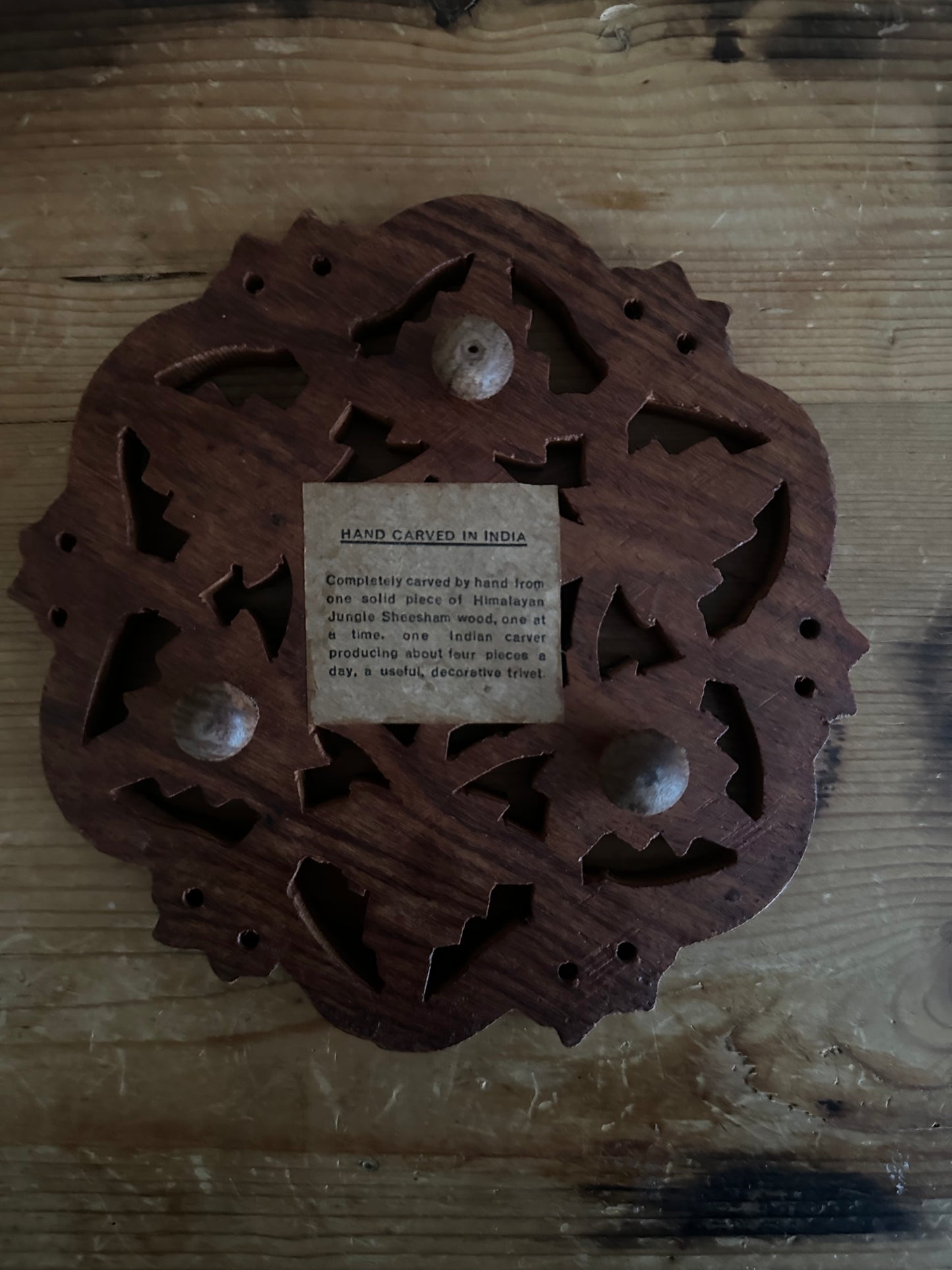 Hand carved wooden trivet