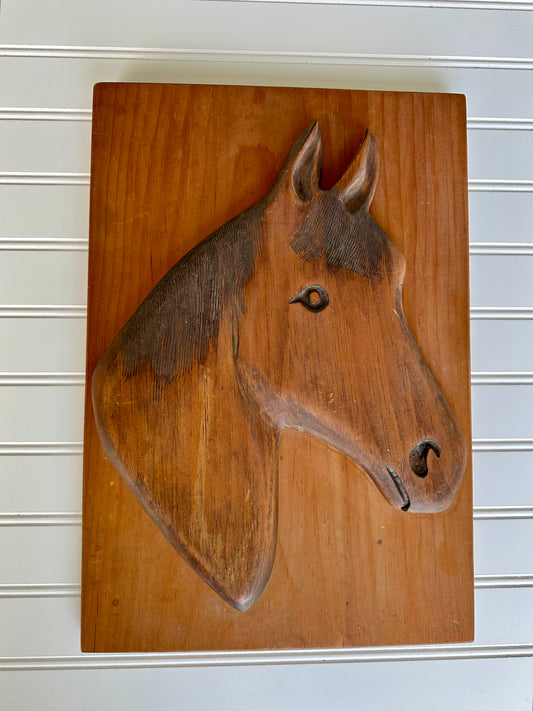 Vintage hand carved wooden horse hanging